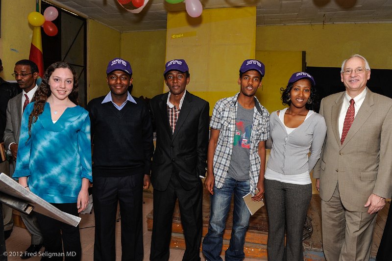 20120329_114939 Nikon D3S 2x3.jpg - Hannah Sfreddo (L), Ambassador Booth (R) and the 4 Ethiopian High School Students winners of a college scholarship to NYU's College in Dubai, UAE